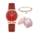 Orologio da polso donna cinturino in pelle rossa con bracciale e confezione regalo. - Stile Oro Rosa Rosso (Rosso Con Bracciale E Scatola)