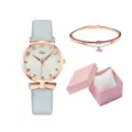 Set regalo orologio da donna al quarzo e bracciale con cinturino in pelle grigia. - Stile Oro Rosa Blu Chiaro (Blu Chiaro Con Bracciale E Scatola)