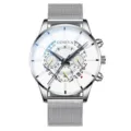 Orologio da polso al quarzo da uomo con cinturino in maglia argentata e quadrante bianco elegante. - Cinturino in Maglia Argento (Quadrante Bianco)