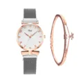 Set orologio da polso donna e bracciale con stella, cinturino magnetico e quadrante chiaro. - Orologio+Bracciale / Bianco