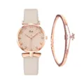 Set orologio al quarzo e bracciale moda donna con quadrante rosa e cinturino pelle. - Stile Oro Rosa Beige (Beige Con Bracciale)