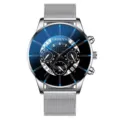 Orologio al quarzo da uomo elegante con cinturino in maglia metallica e quadrante blu con data. - Cinturino in Maglia Argento (Quadrante Sfumato Blu Nero)