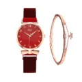 Orologio da polso al quarzo da donna e set di bracciali cinturino magnetico rosso elegante. - Orologio+Bracciale / Rosso