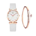 Bellissimo set orologio al quarzo da donna e bracciale oro rosa cinturino bianco - Stile Oro Rosa Bianco (Bianco Con Bracciale)