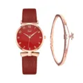 Orologio donna cinturino pelle rosso con bracciale coordinato con stella cristallo. - Set orologio e bracciale / Stile Oro Rosa Rosso (Rosso Con Bracciale)