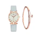 Set orologio al quarzo da donna e bracciale in cristallo, cinturino pelle grigia, oro rosa. - Set orologio e bracciale / Stile Oro Rosa Blu Chiaro (Blu Chiaro Con Bracciale)