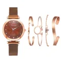 5-teiliges Roségold Quarzarmbanduhr und Armband Set für Damen, elegantes Mesh-Armband Modestil. - Armbandset / Roségold