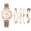 Damen Roségold Quarz Armbanduhr Set mit vier passenden modischen Armbändern im edlen Stil. - Armbandset / Roségold