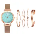 5tlg Damen Quarzuhr Roségold Mesh Armband mit vier passenden modischen Armbändern - Armbandset / Roségold