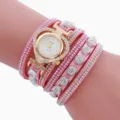 Modische rosafarbene Strass Wickel-Quarzuhr mit Herz-Zifferblatt für Damen als Alltags-Accessoire. - B11-Stil