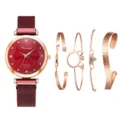 Detailansicht des 5-teiligen Damenarmbanduhr-Sets, roségoldener Magnet-Mesh-Quarzuhren-Stil. - Einzelne Uhr / Roségold