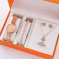 Elegante set di gioielli da donna orologio al quarzo bracciale collana orecchini anello - Oro Rosa Tutto Strass Orologio al Quarzo Lancette Bracciale Strass Set 5 Pezzi (38) / Senza Scatola / Oro rosa