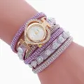 Modische mehrlagige Strass-Quarzuhr mit lila Armband und herzförmigem Zifferblatt. - B7