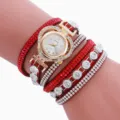 Rotes Strass-Wickel-Quarzuhr-Detailbild, stilvolle mehrlagige Armbanduhr für Damen. - B5