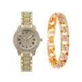 Ensemble montre et bracelet gourmette cubaine dores avec des strass pour style hip hop. - Or + Bracelet