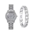 Ensemble montre strass style hip-hop et bracelet gourmette cubaine brillant en argent. - Argent et bracelet