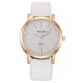 Orologio al quarzo da donna con cinturino in pelle bianca e quadrante glitterato oro rosa. - Stile Glitter Semplice (6) / Bianco