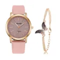 Orologio donna quarzo cinturino pelle rosa quadrante glitterato con bracciale farfalla. - Con Stile Bracciale (Y015) / Rosa