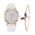 YOLAKO Orologio al Quarzo Donna Set Cinturino Bianco Quadrante Glitter con Bracciale Farfalla - Con Stile Bracciale (Y015) / Bianco