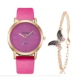 Orologio donna quarzo con bracciale farfalla pelle rosa elegante set regalo alla moda - Con Stile Bracciale a Cuore (Y015) / Rosa
