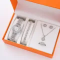 Lusso donna orologio bracciale collana orecchini anello strass gioielli regalo set elegante - Modello 6 / Ensemble Oro (Senza Scatola)