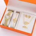 Orologio da donna al quarzo di lusso con strass e set di gioielli con elegante design a cuore. - Stile 8 / Ensemble Oro (Senza Scatola)
