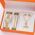 set regalo donna orologio strass collana orecchini bracciale anello quarzo lusso elegante - Stile 11 / Ensemble Oro (Senza Scatola)