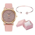 Set orologio da donna al quarzo con cinturino in pelle rosa, bracciale e confezione regalo. - Con Bracciale E Stile Confezione Regalo (Y015) / Rosa