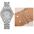 Set orologio quarzo strass donna e bracciale brillante, vista dettagliata orologio argento. - Set Orologio al Quarzo con Strass Argento (20) / Set (Senza confezione regalo) / Argento
