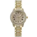 Primo piano del quadrante dell'orologio al quarzo in strass dorato e cinturino di cristallo. - Stile Oro con Strass Completo (35) / Solo orologio