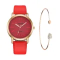 Orologio al quarzo con cinturino rosso cassa oro rosa e bellissimo set bracciale cuore donna. - Con Stile Bracciale a Cuore (Y015) / Rosso