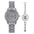 Orologio da donna al quarzo con strass argento e set bracciale abbinato numeri romani. - Stile Catena con Strass Completo Argento (Y001) / Collezione Orologio e Gioielli / 7.5