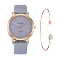 Orologio al quarzo cinturino pelle grigia quadrante glitter set bracciale cuore strass. - Con Stile Bracciale a Cuore (Y015) / Azzurro