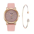 Orologio donna al quarzo con cinturino in pelle rosa e bracciale cuore cristallo elegante. - Con Stile Bracciale a Cuore (Y015) / Rosa