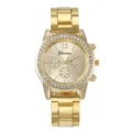 Gold rhinestone women quartz watch with metallic strap and elegant dial details for daily wear. - Single Watch / Gold