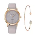 Set orologio al quarzo da donna con cinturino in pelle grigia cassa oro rosa e bracciale - Con Stile Bracciale a Cuore (Y015) / Grigio