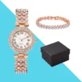 Damen Strass Quarzuhr Armband Set mit Geschenkbox, elegante modische Roségold Armbanduhr. - Uhr Armband Set Mit Geschenkbox / Roségold