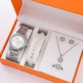Set di orologio da donna al quarzo da 5 pezzi con bracciale, collana, orecchini e anello. - Prezzo Diretto di Fabbrica / Set 5 Pezzi Gioielli Orologio 1 (Con Scatola Regalo) / Argento