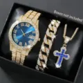 Ensemble de bijoux pour homme montre hip-hop glacée chaîne cubaine et collier croix. - Style 17 (Sans Boîte Cadeau)