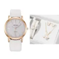 Set orologio al quarzo da donna moda con cinturino in pelle bianca e gioielli farfalla. - Set Orologio e Gioielli (22) / Bianco