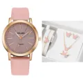 Orologio al quarzo rosa con quadrante glitterato e set di gioielli farfalla donna. - Set Confezione Regalo Orologio e Gioielli(23) / Con Confezione Regalo / Rosa