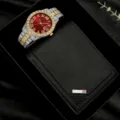 Coffret cadeau montre de luxe strass pour hommes et portefeuille noir élégant. - Ensemble Montre Portefeuille Boîte Cadran Rouge