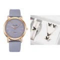 Orologio donna cinturino pelle grigia cassa oro rosa set gioielli farfalla scatola - Set Confezione Regalo Orologio e Gioielli(24) / Con Confezione Regalo / Grigio