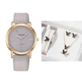 Orologio al quarzo da donna e set di gioielli con farfalla con cinturino in pelle grigia. - Set Confezione Regalo Orologio e Gioielli(17) / Con Confezione Regalo / Grigio chiaro