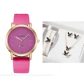 Orologio al quarzo da donna con cinturino rosa e set di gioielli con farfalla nera coordinato. - Set Confezione Regalo Orologio e Gioielli(19) / Con Confezione Regalo / Rosa