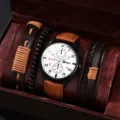 Ensemble montre quartz homme et bracelet en cuir style d'affaires boîte cadeau - Style 8 Ensemble Montre et Bracelet (Sans Boîte Cadeau)
