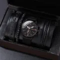 Montre a quartz noire pour homme et bracelets en cuir coffret cadeau detail, accessoire mode. - Style 7 Ensemble Montre et Bracelet (Sans Boîte Cadeau)