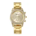 Dettaglio quadrante orologio quarzo strass oro, design cinturino acciaio lusso. - Oro
