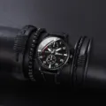 Ensemble de montre quartz noir pour homme avec bracelets en cuir tressé vue détaillée - Style 5 Ensemble Montre et Bracelet (Sans Boîte Cadeau)