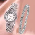 Donna argento strass orologio al quarzo e bracciale cristallo set regalo lusso - Orologio E Bracciali / Argento